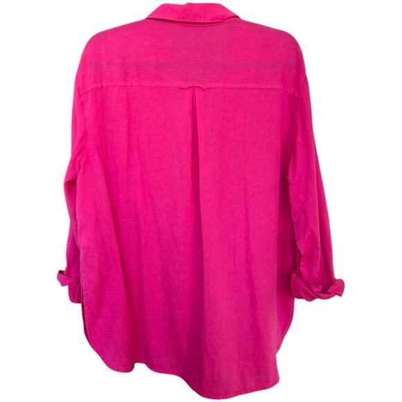 NWOT Old Navy Women's Oversized Linen Boyfriend Shirt in Pink Size Medium - Picture 4 of 4